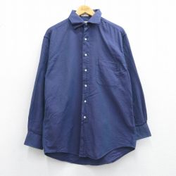 L★古着 長袖 シャツ メンズ コットン 紺 ネイビー 25mar31 中古 トップス