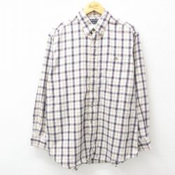 XL★古着 長袖 シャツ メンズ 00年代 00s コットン ボタンダウン 薄ベージュ他 カーキ チェック 25apr01 中古 トップス