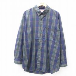 XL★古着 マックレガー 長袖 シャツ メンズ 90年代 90s 大きいサイズ ロング丈 ボタンダウン 紺他 ネイビー チェック 25apr01 中古 トップス