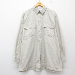 XL★古着 長袖 シャツ メンズ 00年代 00s 大きいサイズ ロング丈 コットン 薄ベージュ カーキ 25apr03 中古 トップス