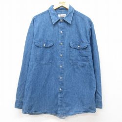 XL★古着 ローバックス 長袖 シャツ メンズ 90年代 90s 大きいサイズ 紺 ネイビー デニム 25apr03 中古 トップス