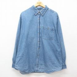 XL★古着 ベーシックエディションズ 長袖 シャツ メンズ 00年代 00s 大きいサイズ コットン ボタンダウン 紺 ネイビー デニム 【spe】 25apr03 中古 トップス