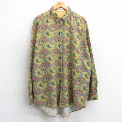 XL★古着 長袖 シャツ メンズ 90年代 90s ペイズリー柄 ロング丈 コットン 黄他 イエロー 25apr03 中古 トップス