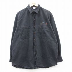 XL★古着 エレッセ ellesse 長袖 シャツ メンズ 90年代 90s スキー 大きいサイズ ロング丈 コットン 黒 ブラック デニム 【spe】 25apr09 中古 トップス