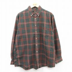 XL★古着 長袖 シャツ メンズ 90年代 90s ボタンダウン USA製 茶他 ブラウン チェック 25apr09 中古 トップス