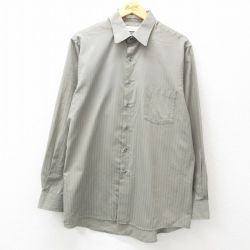 XL★古着 バンヒューセン 長袖 シャツ メンズ ロング丈 緑系 グリーン ストライプ 25apr09 中古 トップス