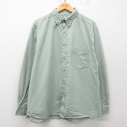 XL★古着 長袖 シャツ メンズ 大きいサイズ コットン ボタンダウン 薄緑 グリーン 25apr11 中古 トップス