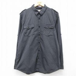 XL★古着 長袖 シャツ メンズ 黒他 ブラック ストライプ 25apr11 中古 トップス