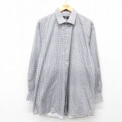 【50%OFF】XL★古着 長袖 シャツ メンズ 大きいサイズ ロング丈 濃紺他 ネイビー チェック 25apr11 中古 トップス