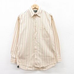 【50%OFF】M★古着 長袖 シャツ メンズ 90年代 90s コットン 薄ベージュ他 カーキ ストライプ 25apr11 中古 トップス