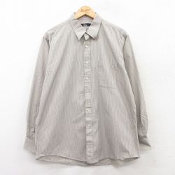 XL★古着 長袖 シャツ メンズ コットン グレー他 ストライプ 25apr11 中古 トップス