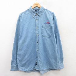 【50%OFF】XL★古着 長袖 シャツ メンズ SUNNEN 大きいサイズ コットン ボタンダウン 薄紺 ネイビー デニム 【spe】 25apr11 中古 トップス