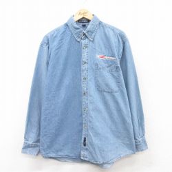 XL★古着 長袖 シャツ メンズ コットン ボタンダウン 紺 ネイビー デニム 25apr11 中古 トップス