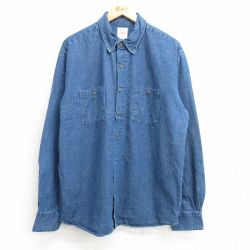 L★古着 長袖 シャツ メンズ コットン ボタンダウン 紺 ネイビー デニム 25apr14 中古 トップス