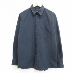 【20%OFF】M★古着 長袖 シャツ メンズ 黒他 ブラック ストライプ 25apr14 中古 トップス