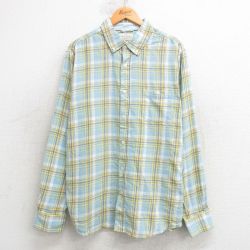 L★古着 長袖 シャツ メンズ コットン ボタンダウン 薄紺他 ネイビー チェック 25apr14 中古 トップス