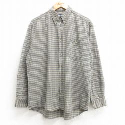 L★古着 長袖 シャツ メンズ ボタンダウン ベージュ他 カーキ チェック 25apr14 中古 トップス