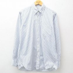 L★古着 長袖 シャツ メンズ 90年代 90s コットン ボタンダウン USA製 白他 ホワイト ストライプ 25apr14 中古 トップス
