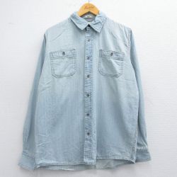 L★古着 ラングラー Wrangler 長袖 シャツ メンズ コットン 薄紺 ネイビー デニム 25apr14 中古 トップス