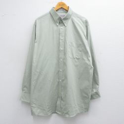 XL★古着 長袖 シャツ メンズ 大きいサイズ ロング丈 ボタンダウン 薄緑 グリーン 25apr15 中古 トップス