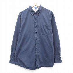 L★古着 長袖 シャツ メンズ ロング丈 ボタンダウン 紺 ネイビー 25apr15 中古 トップス