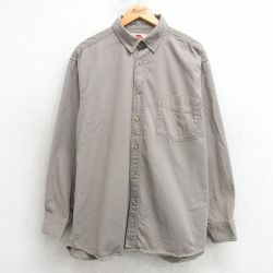 L★古着 長袖 シャツ メンズ コットン ボタンダウン 薄グレー系 25apr16 中古 トップス