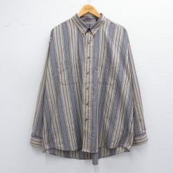 XL★古着 バンヒューセン 長袖 シャツ メンズ 大きいサイズ ボタンダウン ベージュ他 カーキ ストライプ 25apr17 中古 トップス