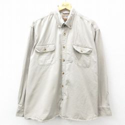 XL★古着 長袖 シャツ メンズ 大きいサイズ コットン ボタンダウン ベージュ カーキ 25apr18 中古 トップス