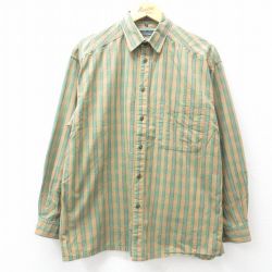 【50%OFF】XL★古着 長袖 シャツ メンズ コットン 薄緑他 グリーン ストライプ 25apr18 中古 トップス