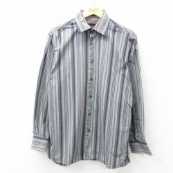 L★古着 ペリーエリス 長袖 シャツ メンズ コットン グレー他 ストライプ 25apr18 中古 トップス