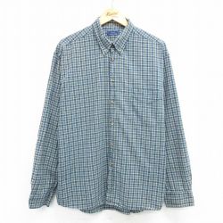XL★古着 長袖 シャツ メンズ 00年代 00s 大きいサイズ コットン ボタンダウン 緑他 グリーン チェック 25apr21 中古 トップス