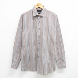 XL★古着 長袖 シャツ メンズ 大きいサイズ コットン ベージュ他 カーキ ストライプ 25apr21 中古 トップス