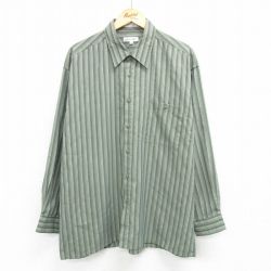 XL★古着 ピエールカルダン pierre cardin 長袖 シャツ メンズ 90年代 90s 大きいサイズ レーヨン 濃緑他 グリーン ストライプ 25apr21 中古 トップス