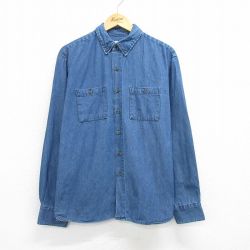 L★古着 長袖 シャツ メンズ コットン ボタンダウン 紺 ネイビー デニム 25apr19 中古 トップス