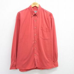XL★古着 長袖 シャツ メンズ コットン ボタンダウン エンジ系 25apr19 中古 トップス