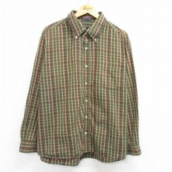 XL★古着 長袖 シャツ メンズ 大きいサイズ コットン ボタンダウン 緑他 グリーン チェック 25apr19 中古 トップス