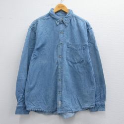 L★古着 長袖 シャツ メンズ コットン ボタンダウン 薄紺 ネイビー デニム 25apr19 中古 トップス