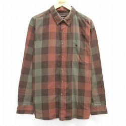 XL★古着 長袖 シャツ メンズ 大きいサイズ ボタンダウン 茶他 ブラウン チェック 25apr21 中古 トップス