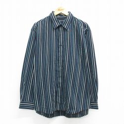 【50%OFF】XL★古着 バンヒューセン 長袖 シャツ メンズ 大きいサイズ 黒他 ブラック ストライプ 25apr21 中古 トップス