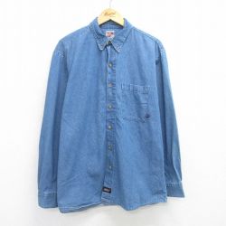 XL★古着 ディッキーズ Dickies 長袖 シャツ メンズ コットン ボタンダウン 紺 ネイビー デニム 【spe】 25apr21 中古 トップス