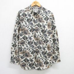 【50%OFF】XL★古着 長袖 シャツ メンズ ハンティング シカ 総柄 大きいサイズ コットン ベージュ他 カーキ 25apr21 中古 トップス