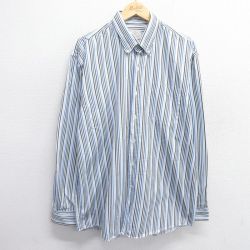 L★古着 長袖 シャツ メンズ コットン ボタンダウン 青他 ブルー ストライプ 25apr23 中古 トップス
