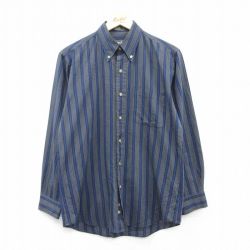 M★古着 長袖 シャツ メンズ 90年代 90s ボタンダウン 紺他 ネイビー ストライプ 25apr23 中古 トップス