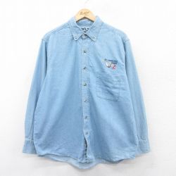XL★古着 ジャージーズ 長袖 シャツ メンズ 00年代 00s ルアー コットン ボタンダウン 薄紺 ネイビー デニム 25apr23 中古 トップス