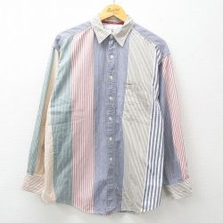 【50%OFF】XL★古着 アロー 長袖 シャツ メンズ 90年代 90s マルチカラー ロング丈 コットン 紺他 ネイビー ストライプ 【spe】 25apr25 中古 トップス