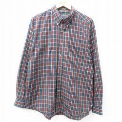 XL★古着 バンヒューセン 長袖 シャツ メンズ ボタンダウン 紺他 ネイビー チェック 25apr25 中古 トップス