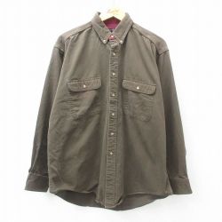 XL★古着 長袖 シャツ メンズ 90年代 90s コットン ボタンダウン カナダ製 茶系 ブラウン 25apr25 中古 トップス
