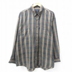 XL★古着 バンヒューセン 長袖 シャツ メンズ 大きいサイズ ボタンダウン ベージュ他 カーキ チェック 25apr25 中古 トップス