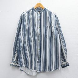 XL★古着 長袖 シャツ メンズ 90年代 90s コットン ノーカラー 白他 ホワイト ストライプ 25apr25 中古 トップス