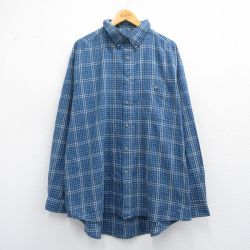 XL★古着 ラングラー Wrangler 長袖 シャツ メンズ 大きいサイズ ボタンダウン 紺他 ネイビー チェック 25apr28 中古 トップス